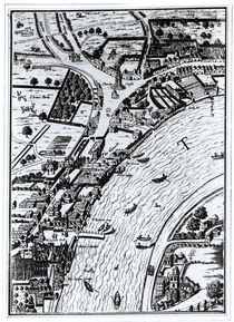 Bird's eye view of the River Thames and the surrounding area by English School