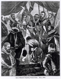 Queen Elizabeth I Knighting Francis Drake in 1581 von English School