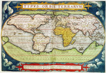 Map charting Sir Francis Drake's circumnavigation of the globe by English School