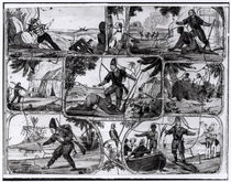 Scenes from 'Robinson Crusoe' by Daniel Defoe by English School