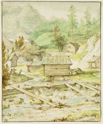 Nordic Landscape with Wooden Hut and Weir von Allart van Everdingen