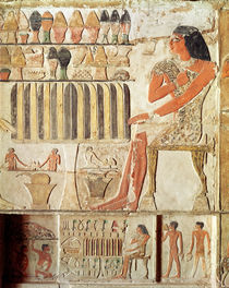 The deceased in front of a table of food by Egyptian 5th Dynasty