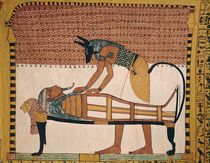 Anubis attends Sennedjem's Mummy von Egyptian 19th Dynasty