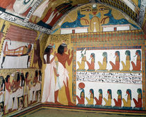 Sennedjem and his wife facing a naos containing twelve divinities by Egyptian 19th Dynasty