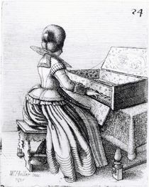 Woman Playing at a Keyboard by Wenceslaus Hollar