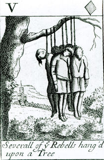Several of the rebels hanged upon a tree after the Monmouth Rebellion by English School