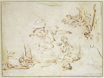 The Angel Appears to Hagar and Ishmael in the Wilderness von Rembrandt Harmenszoon van Rijn