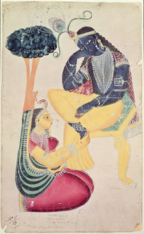 The God Krishna with his mortal love by Indian School