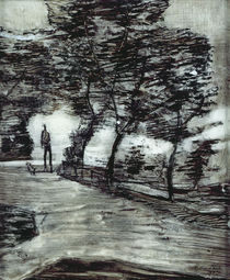 Park path, with tall man and dog by Paul Klee