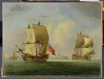 An English Sloop and a Frigate in a Light Breeze von Francis Swaine