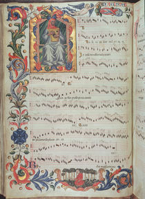 Page of musical notation with historiated initial by Italian School