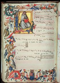 Page of musical notation with a historiated initial von Italian School