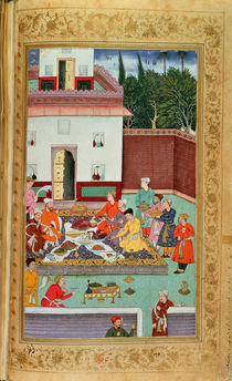 OR 3714 f.260v Mughal Emperor Feasting in a Courtyard by Indian School