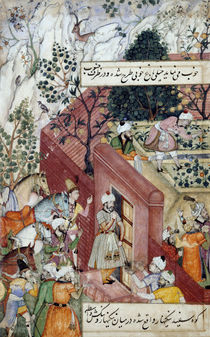 The Mughal Emperor Babur about to oversea the laying out of a garden von Mughal School