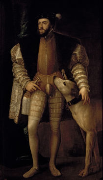 Charles V Holy Roman Emperor and King of Spain with his Dog von Titian