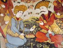 Shah Abbas I and a Courtier offering fruit and drink von Persian School