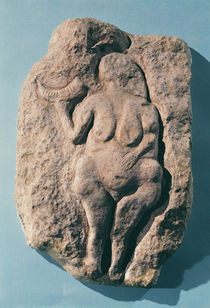 Venus with a horn, from Laussel in the Dordogne by Prehistoric