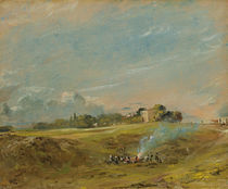 A View of Hampstead Heath, with figures round a bonfire by John Constable