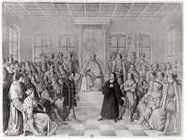 Martin Luther in front of Charles V at the Diet of Worms von German School
