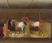 The Stables and Two Famous Running Horses belonging to His Grace von James Seymour