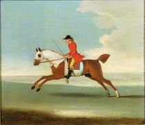 Galloping Racehorse and mounted Jockey in Red von James Seymour