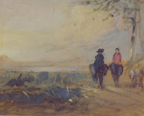 Landscape with Lake and two Figures Riding von English School