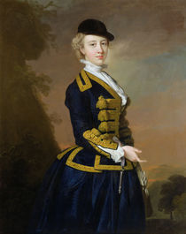 Portrait of Nancy Fortesque wearing a dark blue riding habit by Thomas Hudson