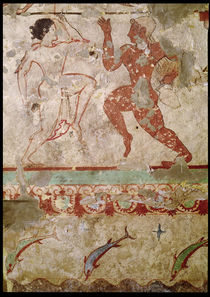 Two Dancers and Dolphins Leaping through Waves von Etruscan