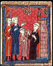 Ms 372 f.53r A Child Brought to a Monastery by his Parents von French School