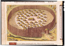 Fortified Indian Village, from 'Brevis Narratio...' by Th. , after Le Moyne, J. Bry