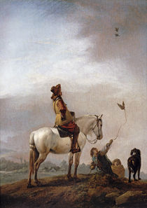 Gentleman on a Horse Watching a Falconer von Philips Wouwermans or Wouwerman