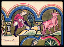 April: A Peasant Digging, from the Psalter of St. Elizabeth by French School