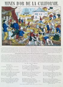 Illustrated lyric and history sheet for the 'Mines d'Or de la Californie' by French School