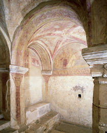 View of the Carolingian frescoes in the inner crypt von French School