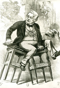 Caricature of Adolphe Thiers between two stools by English School