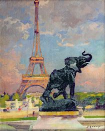The Eiffel Tower and the Elephant by Fremiet by Jules Ernest Renoux