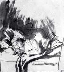 Sick woman in a bed, maybe Saskia von Rembrandt Harmenszoon van Rijn