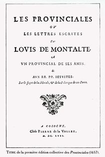 Titlepage of 'Les Provinciales' by Blaise Pascal by German School