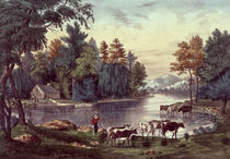 Cows on the Shore of a Lake by American School