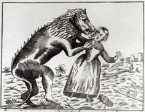 The Beast of Gevaudan Attacking a Young Girl by French School