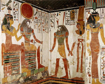 Nefertari is brought before the god Re-Horakhty by Horus by Egyptian 19th Dynasty