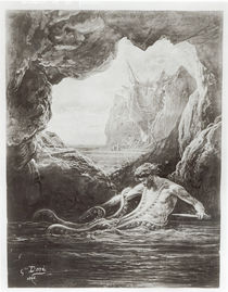 Gilliatt struggles with the giant octopus by Gustave Dore