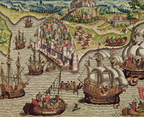 Naval Combat, illustration from 'Americae Tertia Pars...' by Theodore de Bry