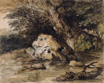A Hilly Landscape with Figures Approaching a Bridge by Thomas Gainsborough