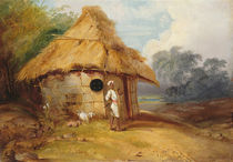 View in Southern India, with a Warrior Outside his Hut von George Chinnery
