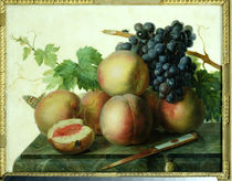 Still Life with Peaches and Grapes on Marble von Jan Frans van Dael
