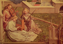 The Fountain of Grace, detail of three angel musicians by Jan van Eyck