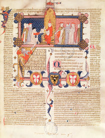 Ms 371 f.1 Jean Andre presenting his work to Pope Clement V by French School