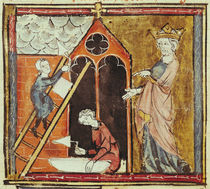 F.235v King Louis VI Watching the Construction of a Church von French School