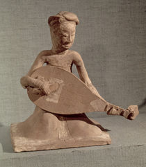 Seated musician playing a lute by Chinese School
